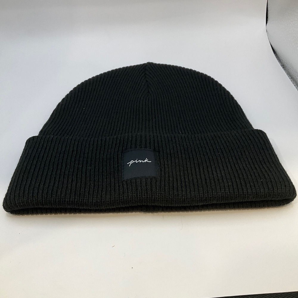 Victoria Secret Pink Black Ribbed Beanie New In Package - Picture 3 of 5